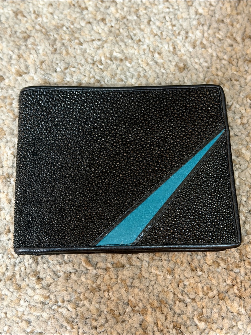 ROTA Genuine Stingray Leather Bifold Wallet Black Blue Exotic Leather Men’s